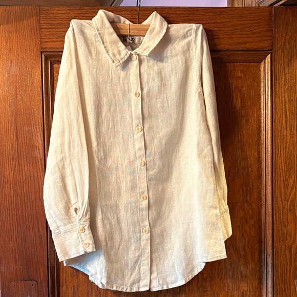 Flax Tops - FLAX Linen Cream Button-Up Shirt